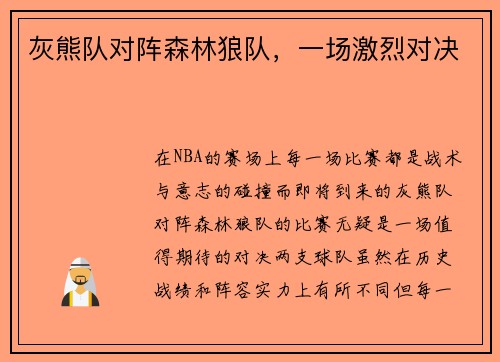 灰熊队对阵森林狼队，一场激烈对决