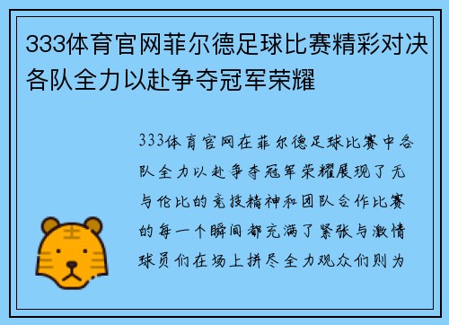 333体育官网菲尔德足球比赛精彩对决各队全力以赴争夺冠军荣耀