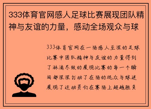 333体育官网感人足球比赛展现团队精神与友谊的力量，感动全场观众与球迷